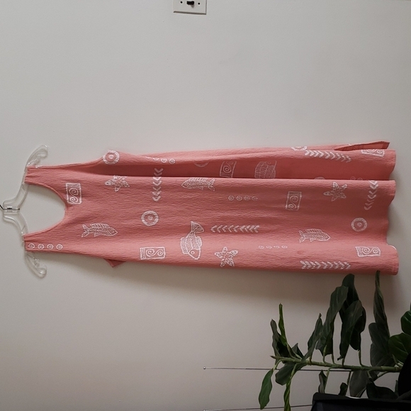 Vintage made USA rock fish print crinkle fabric pant suit/dress Coastal Grandma - Picture 9 of 11